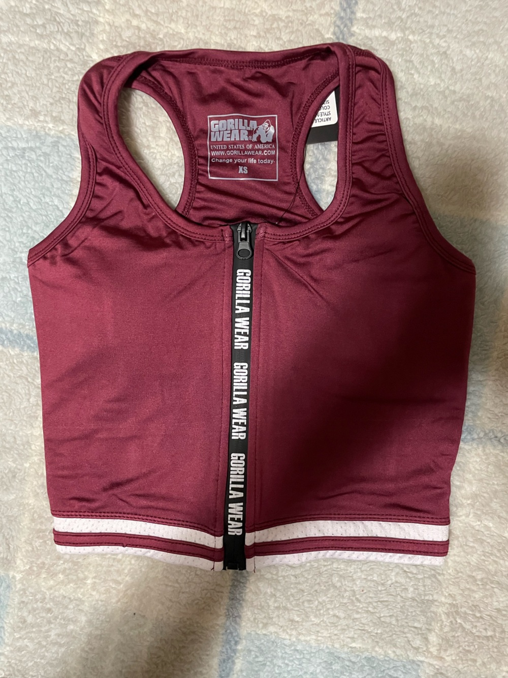 Women's Maroon Front-Zip Racerback Crop Top